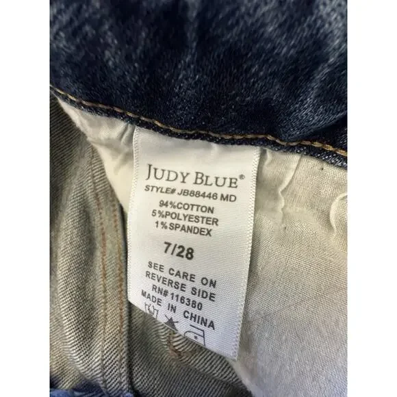 Judy Blue Distressed Shredded Jeans Straight Fit Size 7/28 Light Wash - Picture 12 of 16